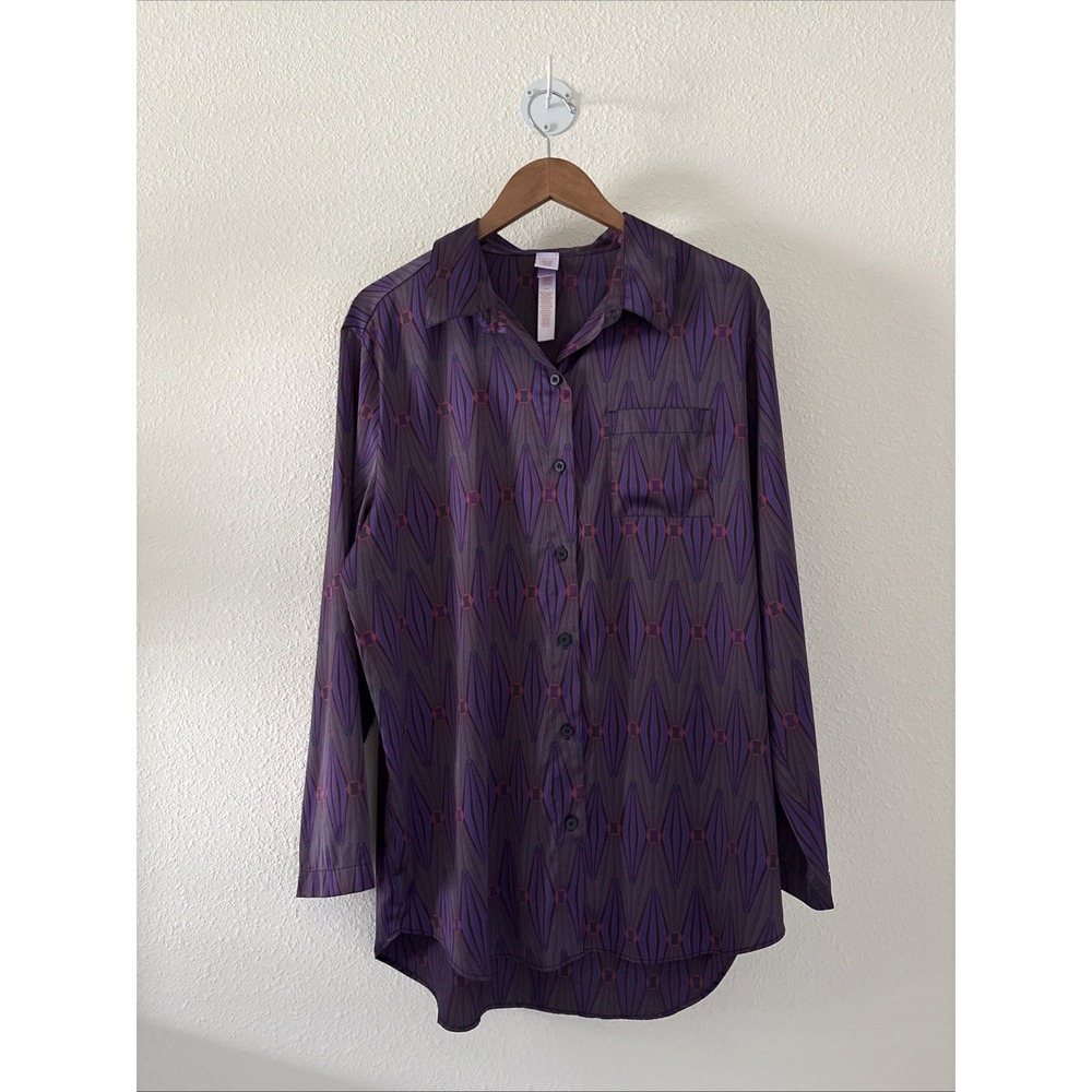 Savage X Fenty Rihanna Purple Geometric Diamond Print Loungewear Top PJ Large - Picture 1 of 9